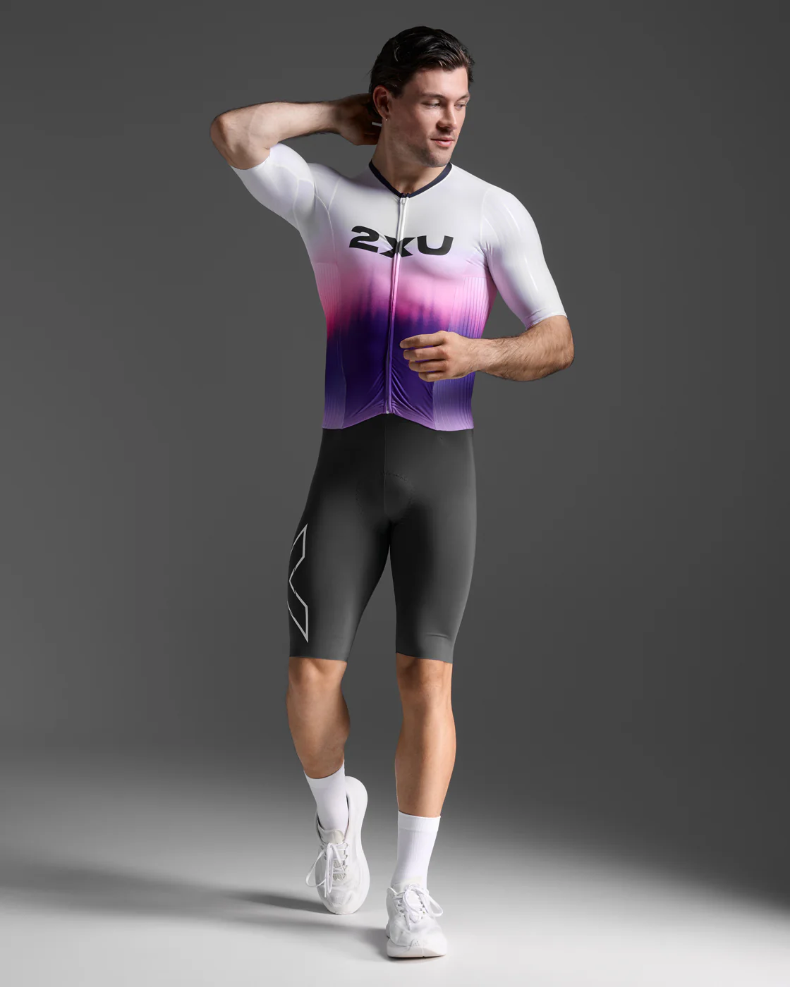 2XU Men Light Speed React Sleeved Trisuit - White / Turbulence - Image 3