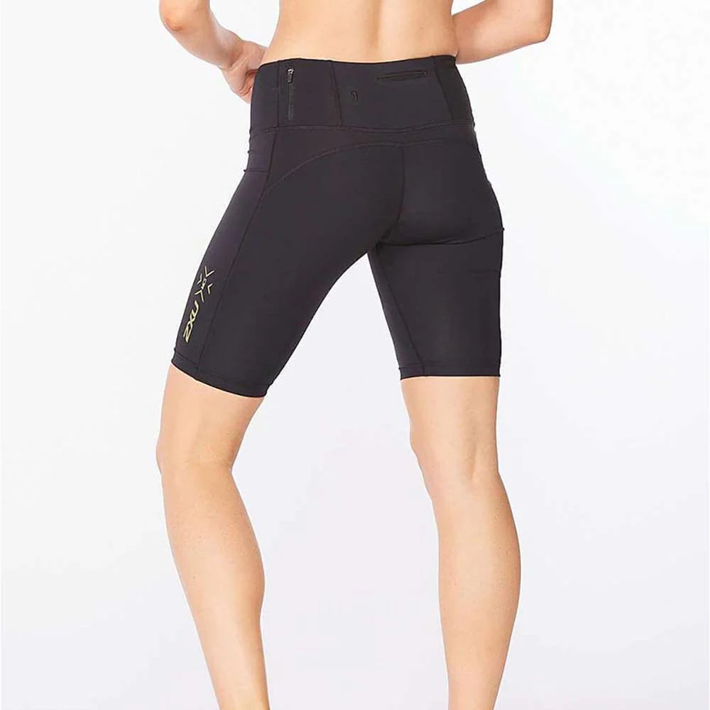 2XU Women Light Speed Mid-Rise Compression Short - Black / Gold Reflective - Image 5