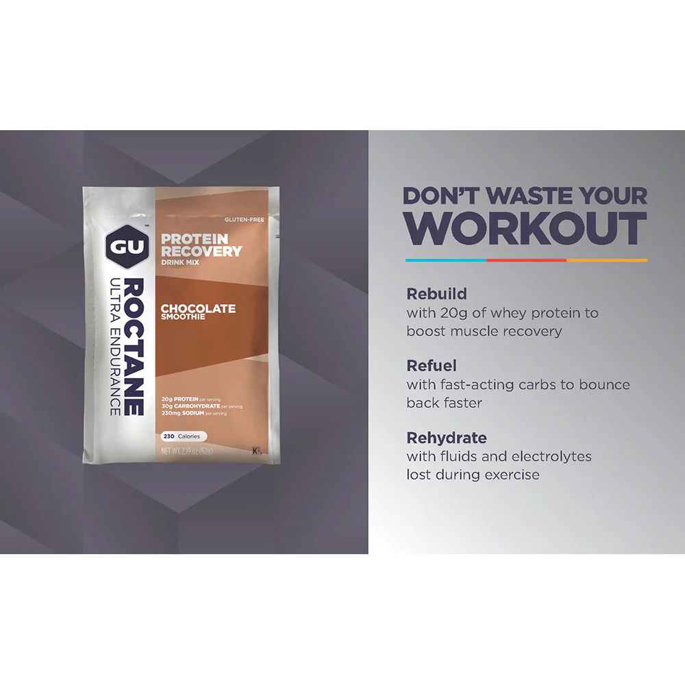 (5 Packs) GU Roctane Recovery Packet Drink Chocolate Smoothie - Expiry Date: Feb 2026 - Image 3