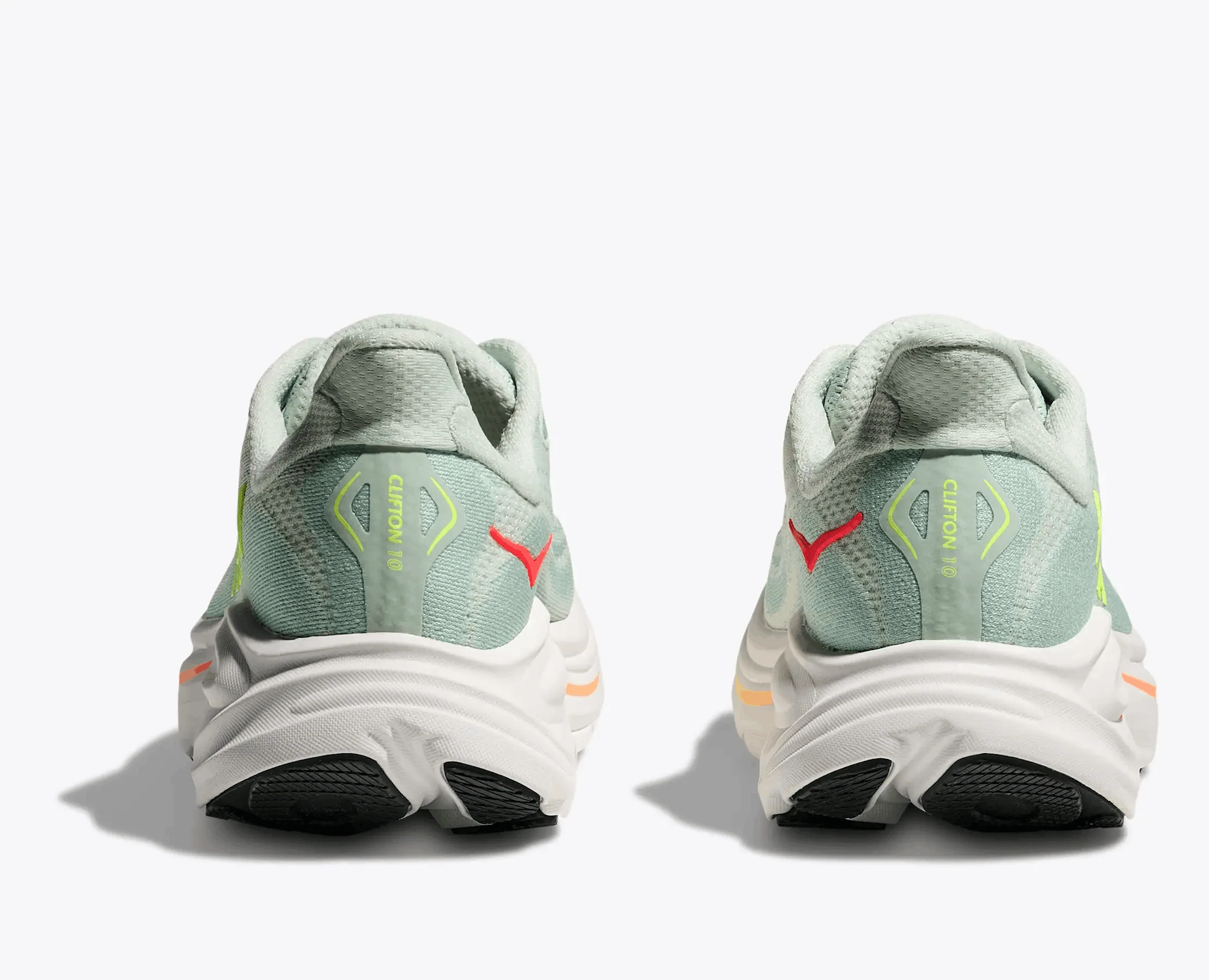HOKA Women Clifton 10 - Sea Glass / Neon Flame - Image 4