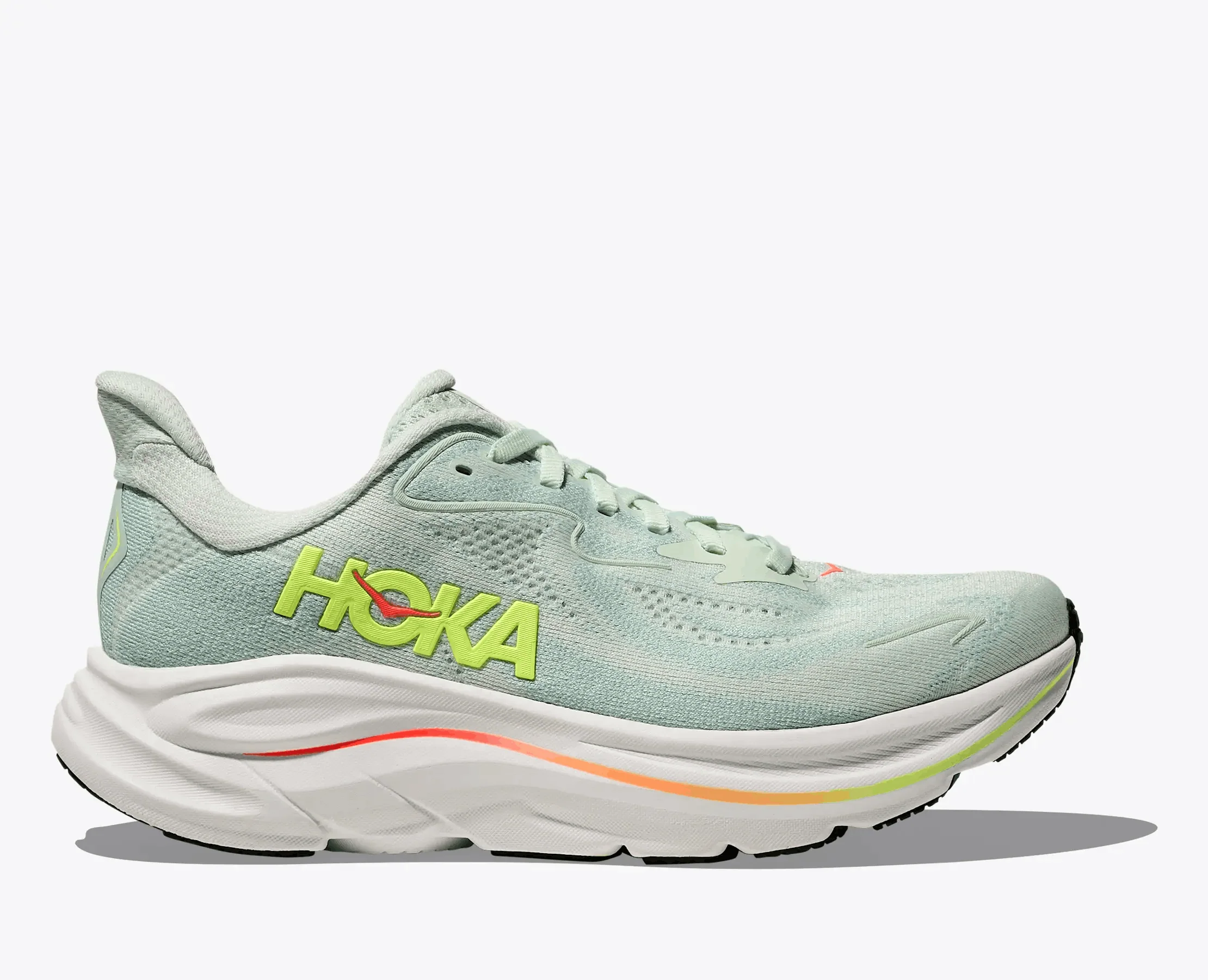 HOKA Women Clifton 10 - Sea Glass / Neon Flame - Image 6