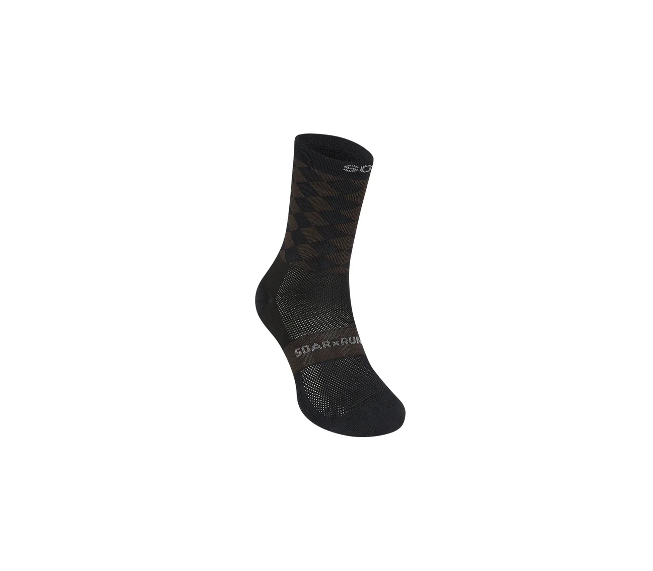 SOAR Running Unisex Diamond Crew Sock - Black / Brown - Image 2